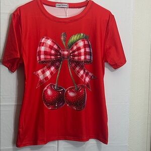 Kids Red Cherry Bow Graphic Tee